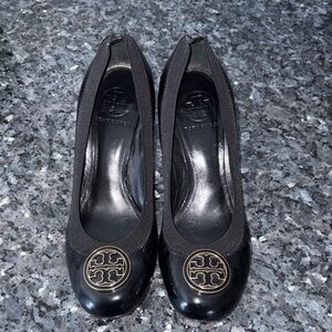 Tory Burch Black Heels with Gold Logo